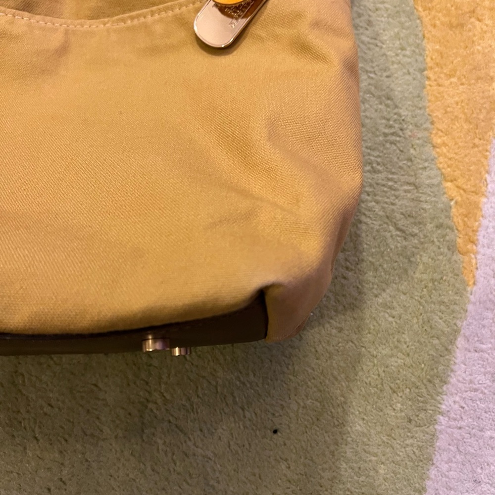 Women’s Tote Bag in Mustard Yellow with Brown Handles - Picture 5 of 7
